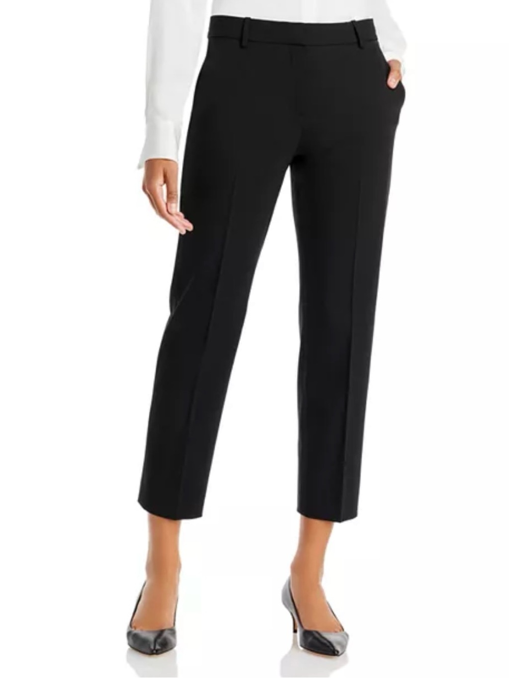 Theory Black Ankle-Length Straight-Leg Dress Wool-Blend Pants